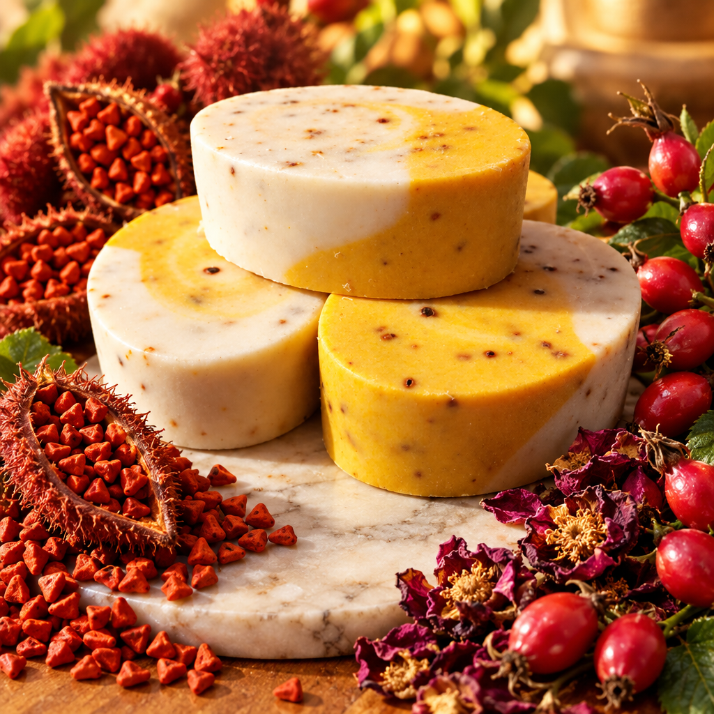 Annatto & Rosehip Soap with Botanical Background
